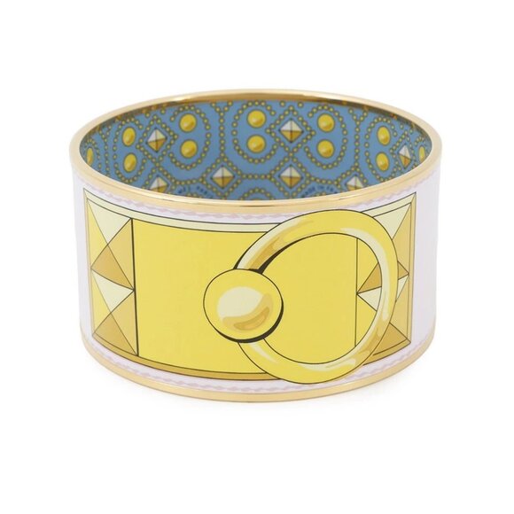 HERMES Email Bangle Size TGM Metal/Cloisonne Yellow/Light Blue/Gold - Picture 2 of 10